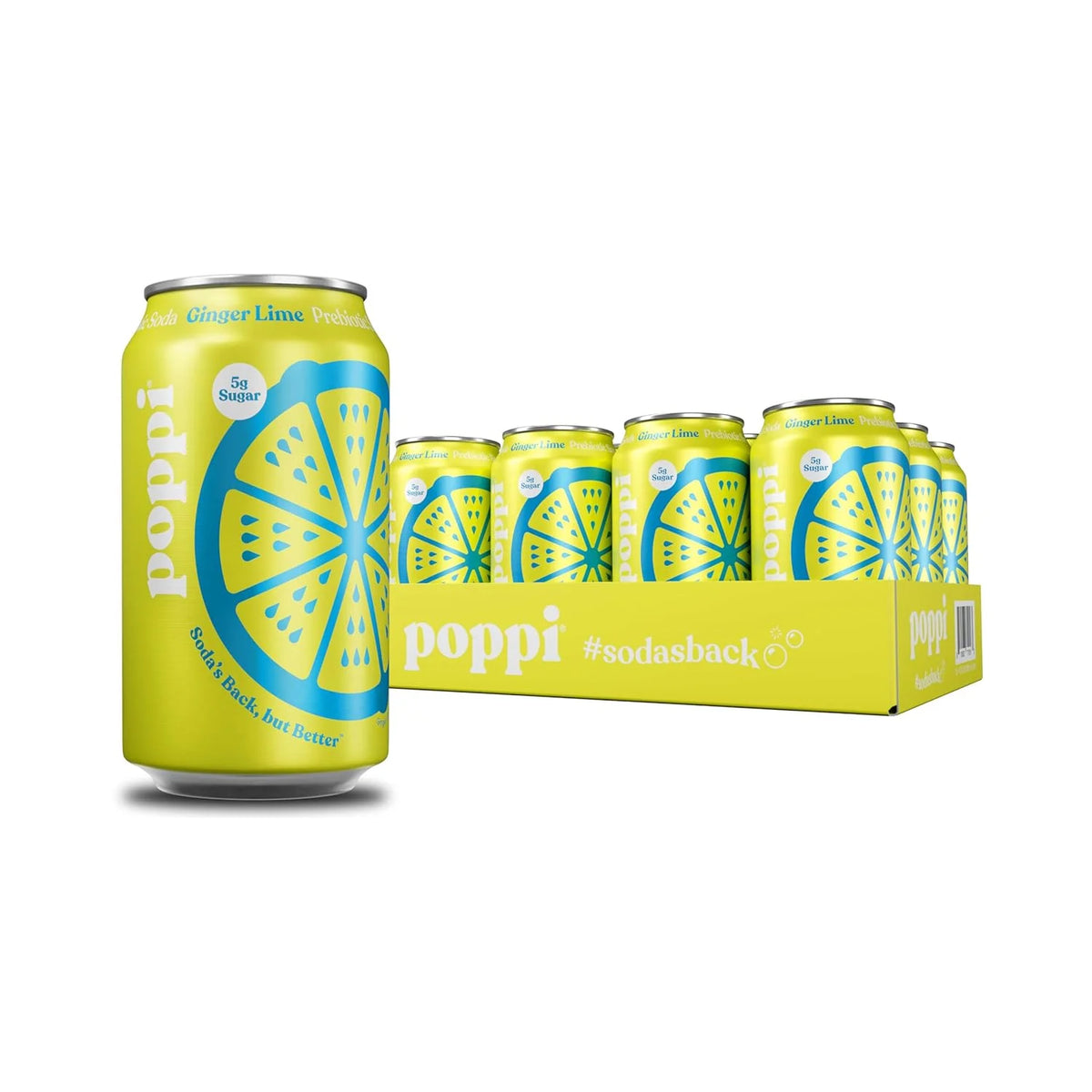 Poppi Prebiotic Soda, Ginger Lime, 12 Oz, 12 Pack