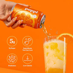 Poppi Prebiotic Soda, Sparkling Water & Fruit Juice, Orange, 12 Oz, 12 Pack