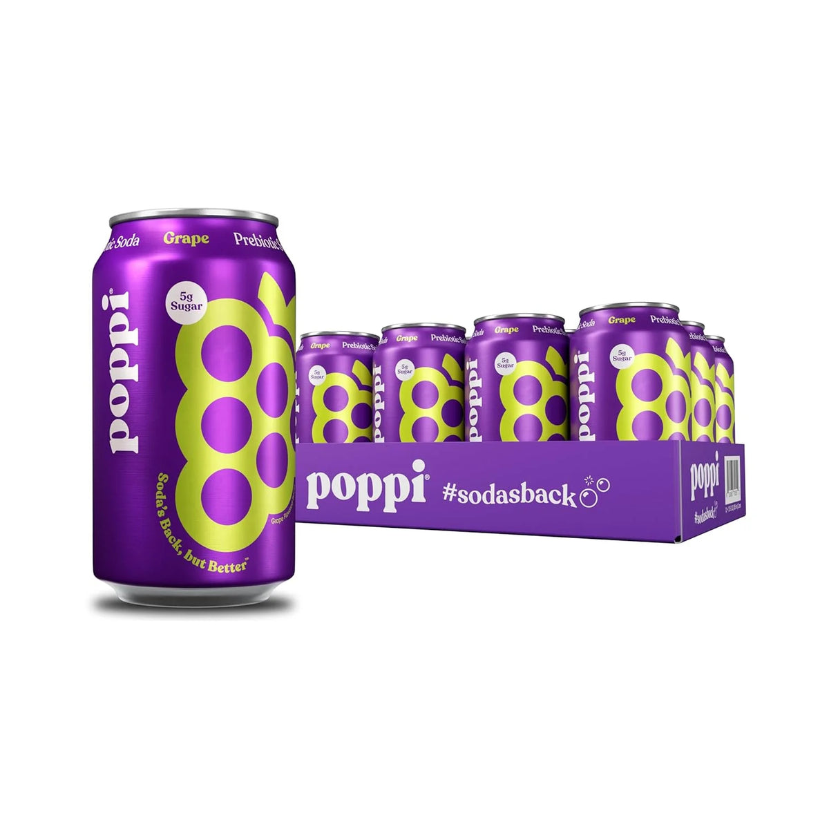 Poppi Prebiotic Soda, Grape, 12 Oz, 12 Pack