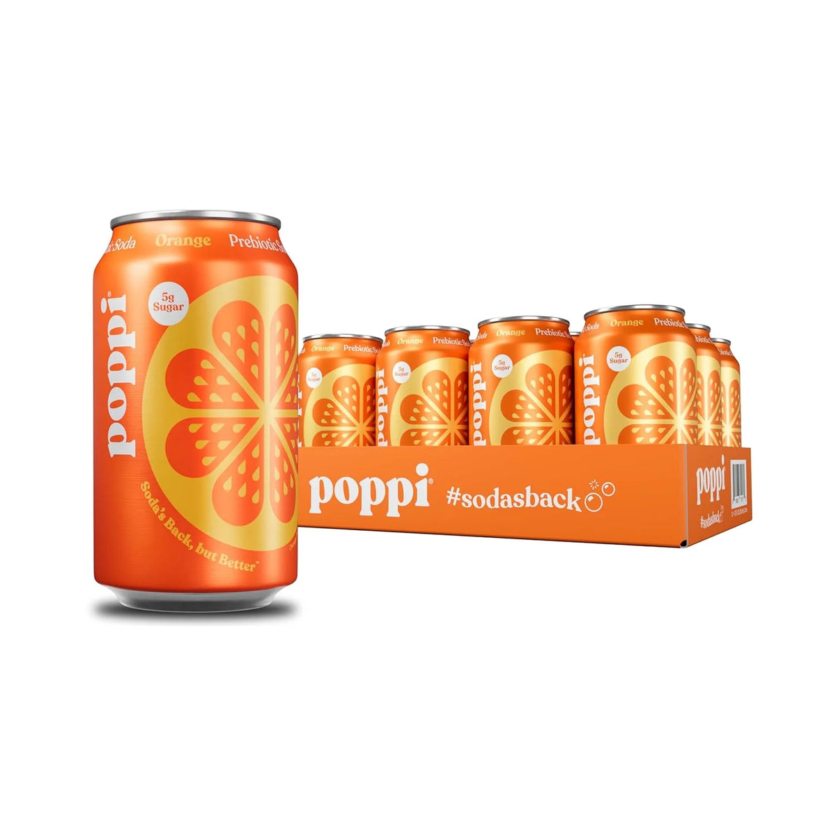 Poppi Prebiotic Soda, Sparkling Water & Fruit Juice, Orange, 12 Oz, 12 Pack