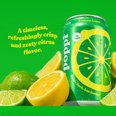 Poppi Prebiotic Soda, Sparkling Water & Fruit Juice, Lemon Lime, 12 Oz, 12 Pack