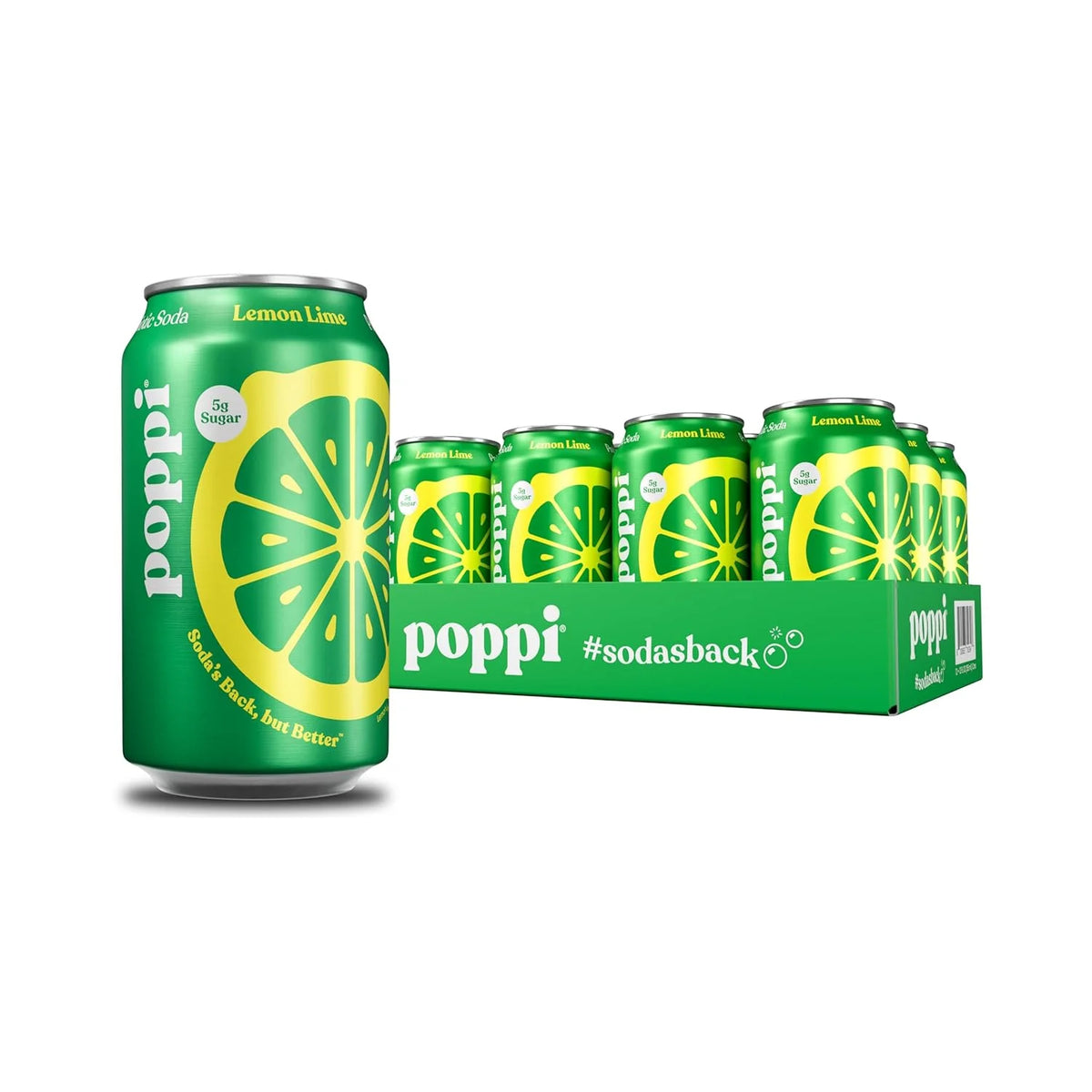 Poppi Prebiotic Soda, Sparkling Water & Fruit Juice, Lemon Lime, 12 Oz, 12 Pack