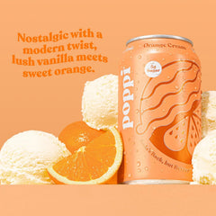 Poppi Prebiotic Soda, Sparkling Water & Fruit Juice, Orange Cream, 12 Oz, 12 Pack
